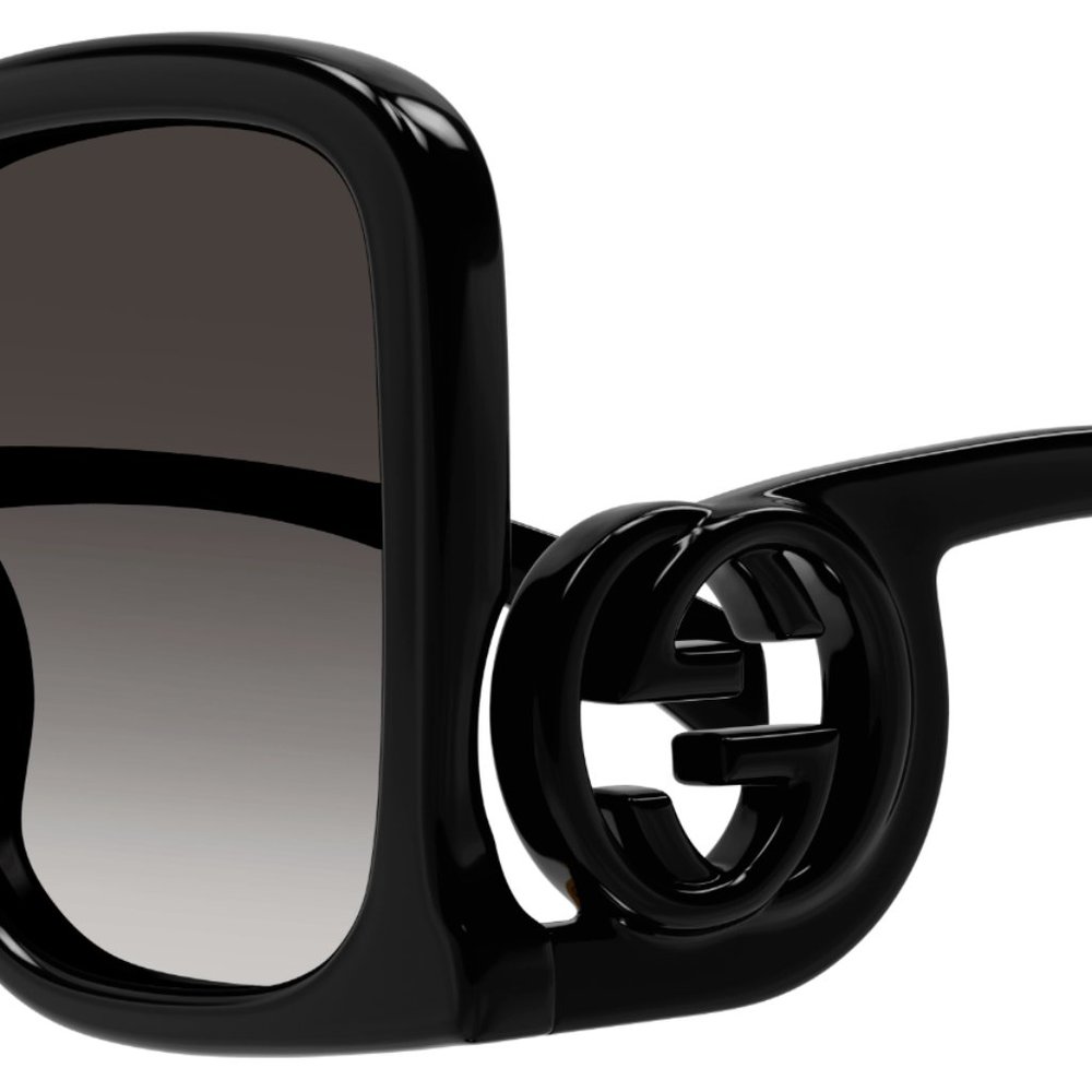 Gucci Rectangular Sunglasses GG1326S-001-58 Black Frame Grey Lenses